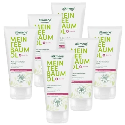 Abbildung von alkmene 6x Teebaumöl Maske gegen Pickel, Mitesser &amp; Unreinheiten vegan 75 ml 100% bestätigen Pickel Reduktion Gesichtsmaske Männer Frauen, Männer, Anti