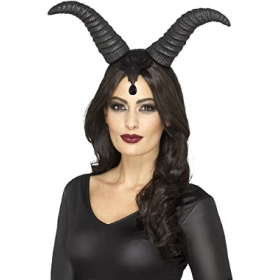 Abbildung von Smiffys Hexen Kostüm Schwarze Dämonenhörner, Hörner für Teufel und böse Feen