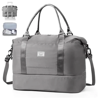 Abbildung von TANTOMI Reisetasche Handgepäck,Sporttasche Damen,46x23x32 cm,Handgepäck Tasche Weekender Bag wasserdichte Duffle Trainingstasche Kliniktasche Geburt Geeignet Urlaub Camping，Dunkelgrau