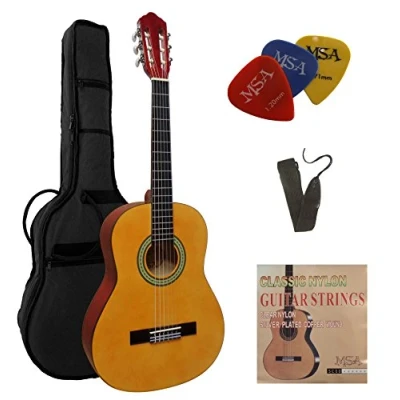 Abbildung von 1/2 GITARRE KONZERTGITARRE IM SET KINDERGITARRE CLASSIC NATUR DECKE LINDENHOLZ TASCHE BAND SAITEN 3xPIK J3