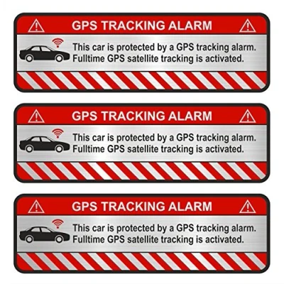 Abbildung von Finest Folia 9X GPS Aufkleber Fahrrad Motorrad Auto Alarm Warnung Anti Diebstahl Sticker Tracker gesichert (Aluminium Schliff Silber, R054 Auto)