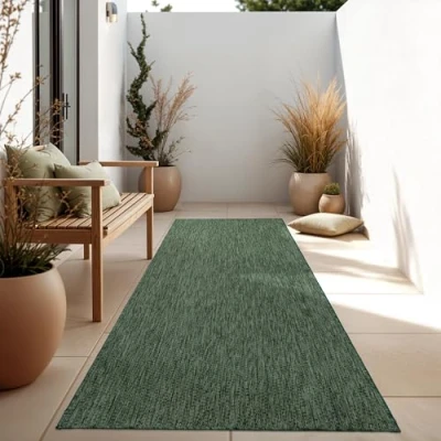 Abbildung von Paco Home Outdoor Teppich Wetterfest Wohnzimmer Balkon Küchenteppich Flachgewebe Sisaloptik Meliert Einfarbig, Grösse:60x100 cm, Farbe:Grün