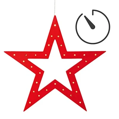 Abbildung von hellum LED Stern mit timer, Holzstern rot, 30 warm weiße LED, Ø 35cm, batteriebetrieben (3xAA, nicht inkl.!), Deko Fenster, Wintergarten, Wohnzimmer, Schlafzimmer, Weihnachten, Winter 521443