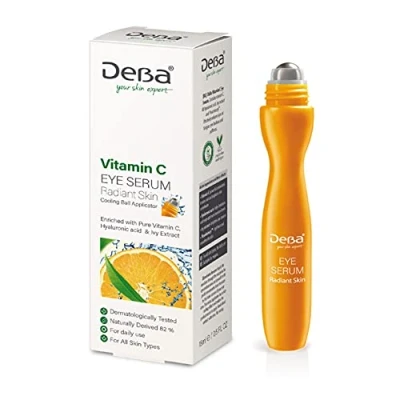 Abbildung von DeBa Vitamin C Augenserum Roll On Anti Aging Serum mit Sofort Effekt Reines C, Hyaluronsäure, Panthenol, Ivy Extrakt und Pleurimincyl™, Hochkonzentriert 15 ml