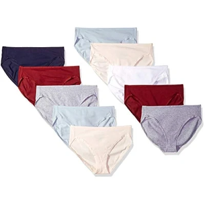 Abbildung von Amazon Essentials Damen Slip aus Baumwolle mit hohem Beinschnitt (in Übergröße erhältlich), 10er Pack, Kühle Farben/Warme Nuancen, 36