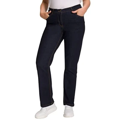 Abbildung von Ulla Popken Damen Straight jeans Hose, Dark Blue Denim, 38W / 30L EU