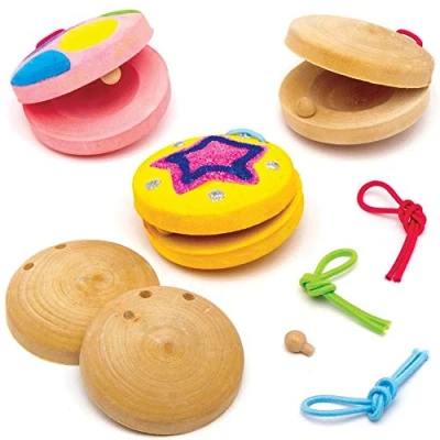 Abbildung von Baker Ross AT801 Holz Kastagnetten Set, 3 Stück, für Kunst und Bastelprojekte Kinder