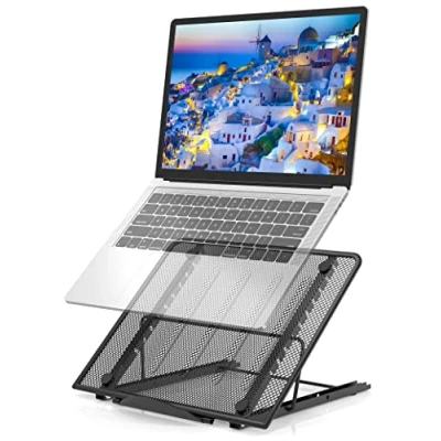 Abbildung von Jumkeet Laptop Halterung, belüftet, Ständer, verstellbar, ergonomisch, leicht, zusammenklappbar, für MacBook Air Pro, PC, iPad, Notebook, Tablet (11 15 Zoll)