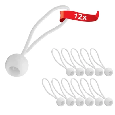 Abbildung von ECENCE 12x Spanngummi, Planenspanner Set, Expanderschlingen mit Kunststoff Kugel, Zeltgummis für Planen, Pavillons, Zelte, Starke Spannkraft Weiss