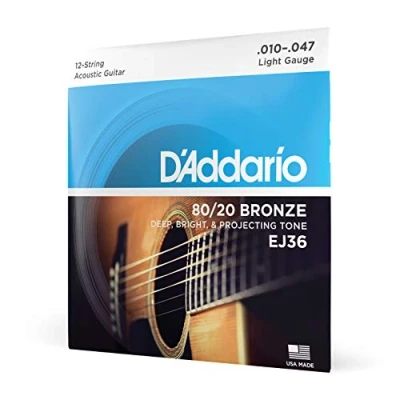 Abbildung von D&#039;Addario Gitarrensaiten Westerngitarre 80/20 Phosphor Bronze Akustikgitarre Acoustic Guitar Strings EJ36 Light, 12 String, 10 47 1 Stück