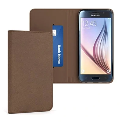 Abbildung von EAZY CASE Tasche kompatibel mit Samsung Galaxy S6 Vintage Schutzhülle Standfunktion Klapphülle Bookstyle, Handytasche Handyhülle Magnetverschluss und Kartenfach, Kunstleder, Braun