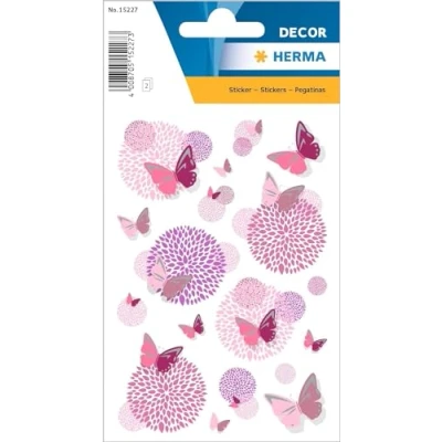 Abbildung von HERMA 15227 Aufkleber Schmetterlinge Rosa Pink klein, 26 Stück, Schmetterling Sticker mit Blumen und Silberprägung, Butterfly Etiketten für Fotoalbum Tagebuch Poesiealbum Scrapbooking Deko Briefe DIY