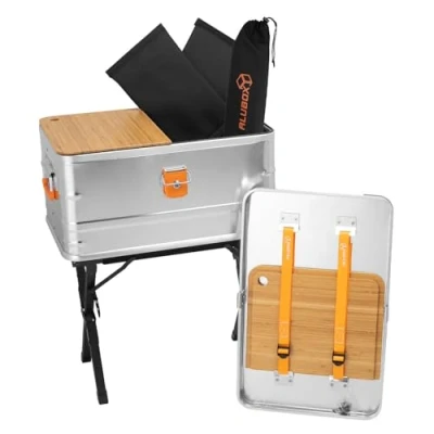 Abbildung von Alubox Campingbox 47 Liter 59,5 x 39 29 cm inkl. Schneidebretter + Klappständer