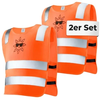 Abbildung von Prowiste Warnweste 2 Kinder Warnwesten Sicherheitsweste Orange (Set, tlg) 360 Grad Sichtbarkeit Waschbar bei 40