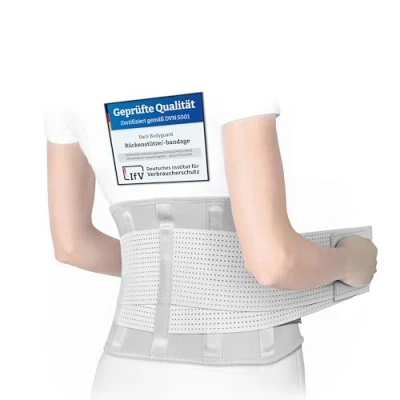 Abbildung von BACK BODYGUARD Rückengurt innovative Lendenwirbelstütze Rückenbandage entlastet Rücken Nierengurt zur Rückenstütze (Grau, S)