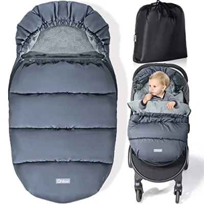 Abbildung von Orzbow Fußsack Kinderwagen Winter,Winterfußsack mit Große Kapuze,Warmes Polarfleece Futter,Reißverschluss,Abnehmbar und Waschbar (Schwarz)