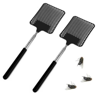 Abbildung von ShiWuYou Fliegenklatsche 2 Stück, Ausziehbar, Fly Swatter, Manuelle Ausziehbare Fliegenfänger, Stabil Fliegenklatschen die für Fliegen, Mücken und Insekten, Schwarz