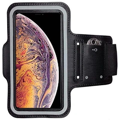 Abbildung von CoverKingz Sportarmband für iPhone XS Max Armtasche mit Schlüsselfach Oberarm Halterung Sport Laufarmband Handy Armband Schwarz
