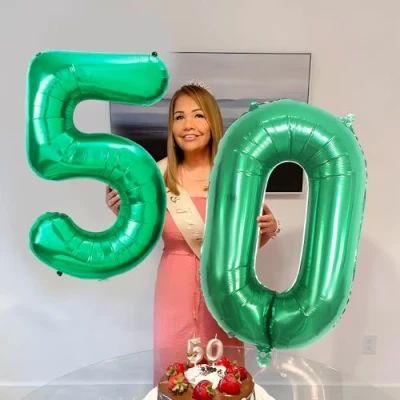 Abbildung von Geburtstag zahlen luftballon 50 jahre Folienballon Grün in 40&quot; 101cm Geburtstagsdeko Ballon Zahl Deko zum fliegt mit Helium für Männer Frauen 50.Geburtstagsparty Jubiläum