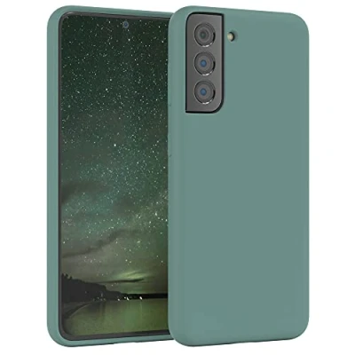 Abbildung von EAZY CASE Premium Silikon Handyhülle kompatibel mit Samsung Galaxy S21 5G, Slimcover Kameraschutz und Innenfutter, Silikonhülle, Schutzhülle, Bumper, Handy Case, Hülle, Softcase, Nachtgrün, Grün