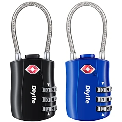 Abbildung von [2 Stück] TSA Gepäckschlösser, Diyife 3 stelliges Sicherheitsschloss, Kombinationsschlösser, Codeschloss für Reisekoffer Gepäcktasche Etui etc. (Blau Schwarz)