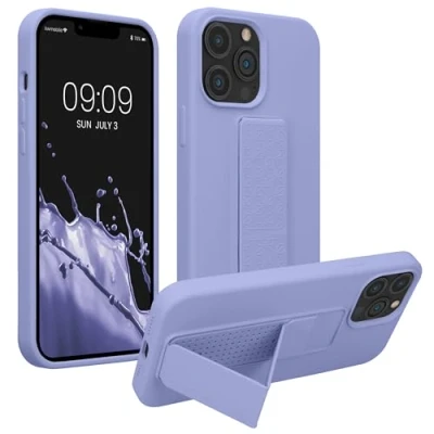 Abbildung von kwmobile Handyhülle kompatibel mit Apple iPhone 13 Pro Max Hülle Fingerhalter und Standfunktion Silikon Case Handy Cover in Lavendel