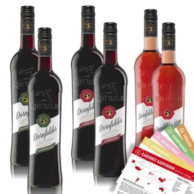 Abbildung von Rotwild Dornfelder Probierpaket, gemischtes Weinpaket + VINOX Winecards (6x0,75l)
