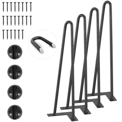 Abbildung von VEVOR 4er Set Tischbeine Haarnadelbein 406mm hoch 110x110mm Montageplatte Kohlenstoffstahl Pulverbeschichtet Hairpinlegs 227kg Tragfähigkeit Ideal für Küchentische Wohnzimmerkonsolen Studio Tische