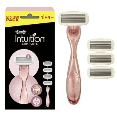 Abbildung von Wilkinson Sword Intuition Complete Rasierer für Frauen, Rasiergriff + 4 Rasierklingen, Skin Protect Gel sanftes Gleiten