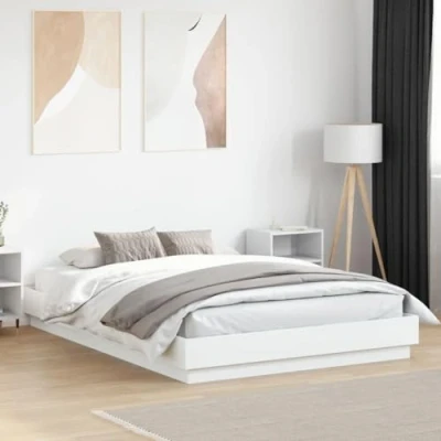 Abbildung von vidaXL Bettgestell, Bett mit RGB LED Leuchten, Bettrahmen Lattenrost für Schlafzimmer, Schlafzimmerbett Doppelbett, Weiß 160x200cm