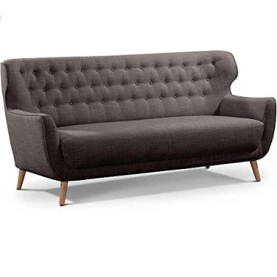 Abbildung von CAVADORE Dreisitzer Sofa Abby / Klassisches Polstersofa mit Knopfverzierung 183 x 89 88 Strukturstoff, dunkelgrau