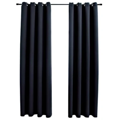 Abbildung von vidaXL 2X Vorhang Verdunkelung mit Metallösen Verdunkelungsvorhang Kräuselband Ösen Schlaufe Thermo Gardine Blickdicht Schwarz 140x245cm