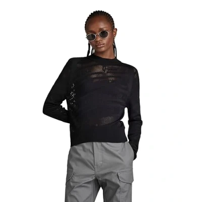 Abbildung von G STAR RAW Damen Pointelle Text Knitted Pullover, Schwarz (dk black D23924 B754 6484), S