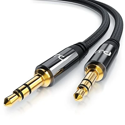 Abbildung von CSL AUX Klinkenkabel 7,5m mit Nylonmantel Klinke auf 3,5 mm Audiokabel kompatibel Apple iPhones, iPads, Smartphones, MP3 Player, Tablet PCs, Echo Dot, Stereoanlage, Autoradio uvm.