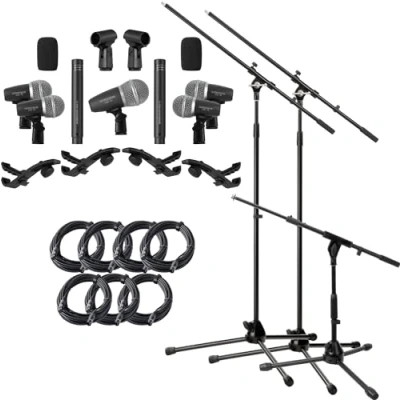 Abbildung von Pronomic DMS 7 Drum Schlagzeugmikrofon Set 5 dynamische Mikrofone 2x Kondensator Overhead mit 4 Klemmen Im Alu Koffer inklusive 3 Mikrofonständer und Mikrofonkabel