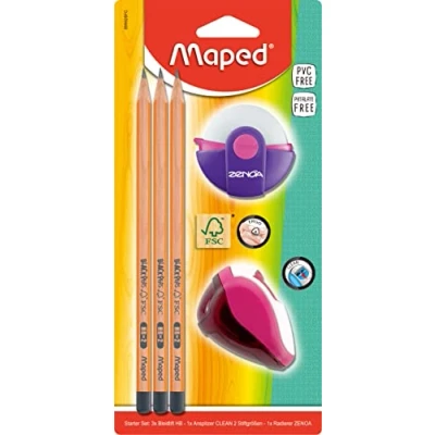 Abbildung von 10 x Maped Bleistiftset Black&#039;Peps 3 Bleistifte 1 Zenoa Radierer Cle