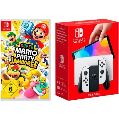 Abbildung von Nintendo Switch OLED weiß + Mario Party Jamboree