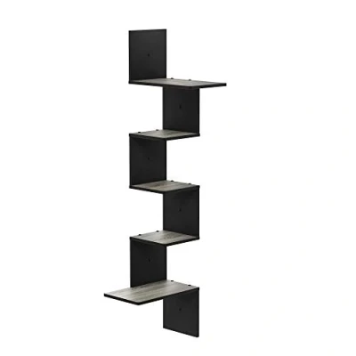 Abbildung von Furinno Rossi 5 stufiges Wandregal, Französisches Eichengrau, 34 x 123.6 cm, Französische Eiche/Schwarz