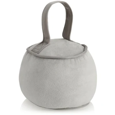 Abbildung von com four® Türstopper mit Griff extra schwer 1,8 kg Türhalter verstärkten Nähten Funktionelles Wohnaccessoire runder, weicher Bremsklotz für Fenster und Türen (Rund grau)