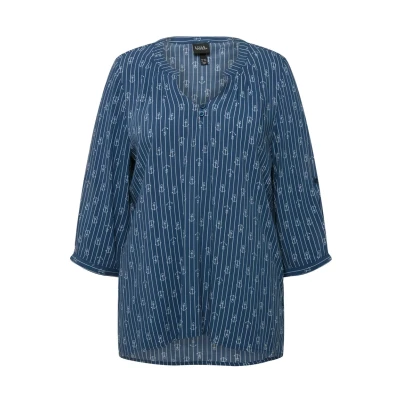 Abbildung von Ulla Popken Notch NECK Print Bluse, Damen, Größe: 42/44, Dark blue