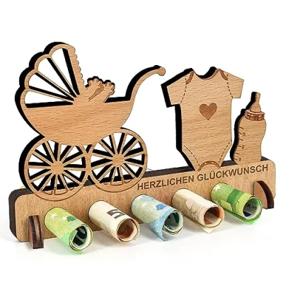 Abbildung von Geburtstag Geldgeschenk Holz, für Führerschein, Neuen Auto, Tankstellen Geschenk, Tankgutschein Geld Geschenk Holz Deko Freunde, Familie, Frauen (Kinderwagen Geschenk)