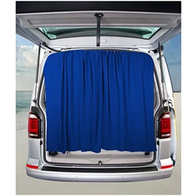 Abbildung von BREMER SITZBEZÜGE Heckklappe Flügeltür Kofferraumabdeckung Sonnenschutz Gardinen Vorhang kompatibel mit VW T5 T6 T6.1 Multivan Transporter Caravelle in Blau