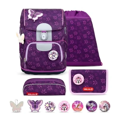 Abbildung von Belmil Motion Schulranzen Set 5 teilig Purple Spring mit Brustgurt, Hüftgurt, Magnetverschluss, Patch 6 Stück