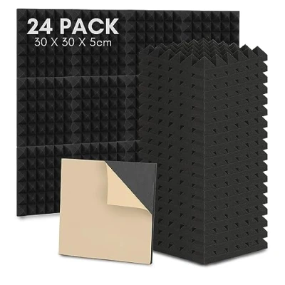 Abbildung von Ansobea 24 Stück Akustikschaumstoff Noppenschaumstoff, Pyramide Akustikpaneele,Schaumstoffplatte mit Aufkleber,für Aufnahmestudio,Tonstudio,Arbeitszimmer,Tanzstudios,Heim 30 x 5 cm