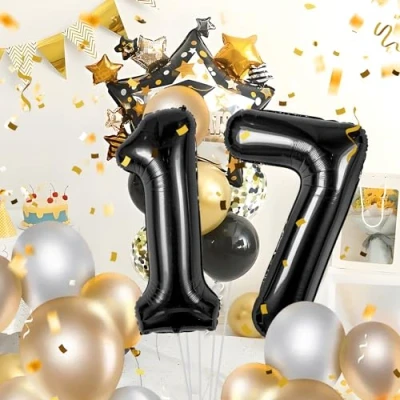 Abbildung von 17 Geburtstag Deko zahlen luftballon jahre Folienballon Schwarz für 17. Geburtstagsdeko Männer Frauen Ballon Zahl zum fliegt mit Helium 17.Geburtstagsparty 40&quot; 101cm