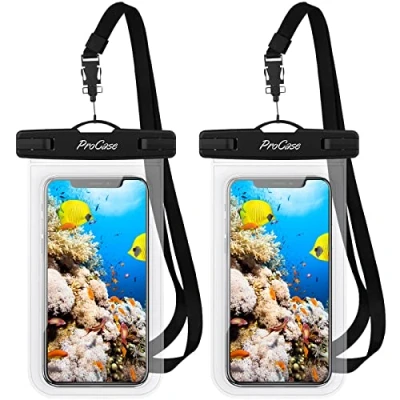 Abbildung von ProCase 2 Stück Wasserdicht Uni Handyhülle Unterwasser Handytasche, Waterproof Phone Case für iPhone 14 13 12 11 Pro Max/Galaxy A13 A53 S22 S21 und Weiteren Smartphones Klar