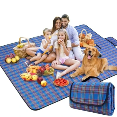 Abbildung von BAXIWUY Picknickdecke Strandmatte Camping Decke Stranddecke mit wasserdichter Unterseite Zubehör Outdoor für Strand, Picknick, und Wandern 150 x 200 cm (Blue)