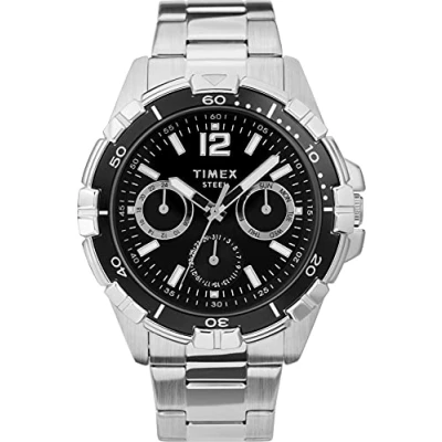 Abbildung von Timex Classics 44.5mm Multifunktionsuhr für Herren, Edelstahlarmband, Multifunktionsuhr, TW2U70400