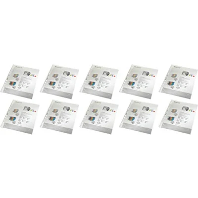 Abbildung von Leitz Standard Prospekthüllen Set, 100 Stück, A4 Format, Farblos mit matter Oberfläche, Obere Öffnung, 0,085 mm PP Folie, 47900000 (10 Packungen)