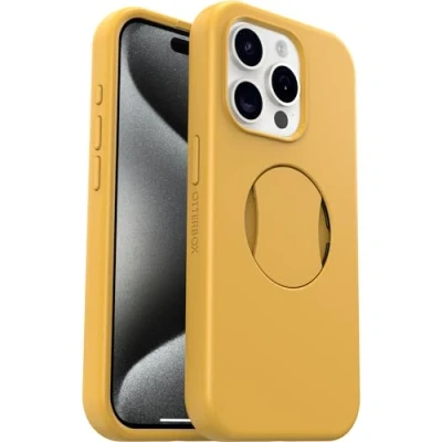 Abbildung von OtterBox OtterGrip Symmetry Hülle für iPhone 15 Pro MagSafe, Sturzsichere, schützende mit eingebautem Griff, 3x getestet nach Militärstandard, Gelb
